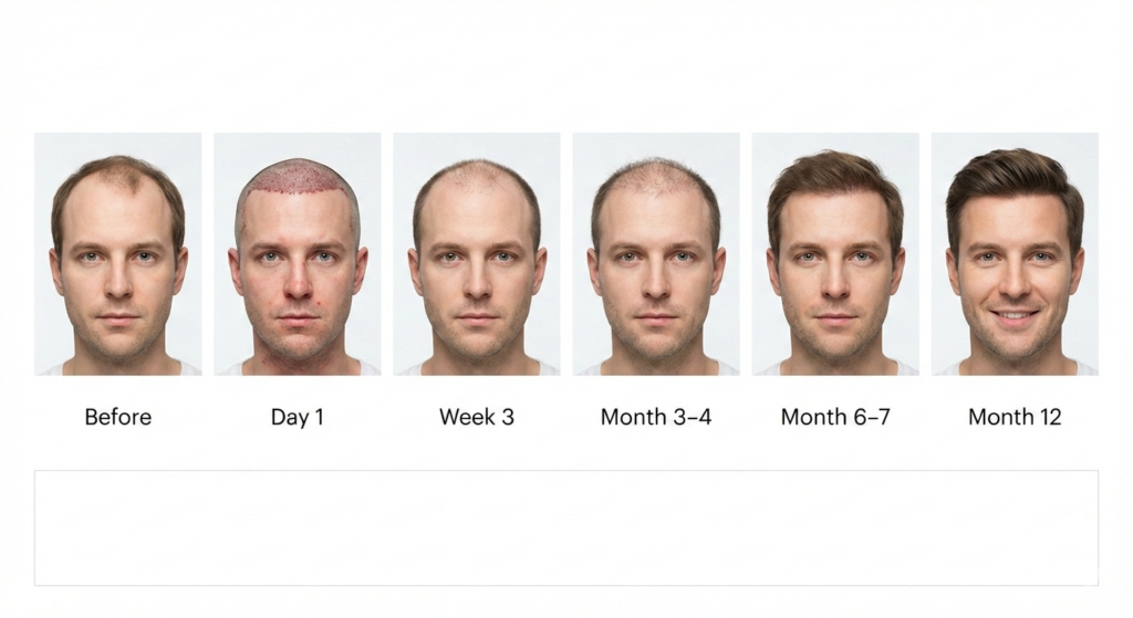 مراحل نمو الشعر المزروع بالصور timeline كامل من يوم الزراعة للسنة الأولى - تساقط الشعر المزروع Shock Loss وبداية النتائج الطبيعية