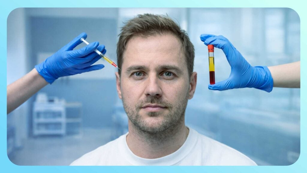 Injection au cuir chevelu lors d’un traitement non chirurgical contre la perte de cheveux (PRP).